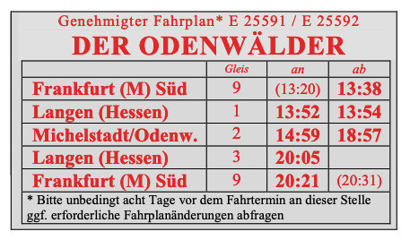 Fahrplan Zusatzzug Michelstadt 2019