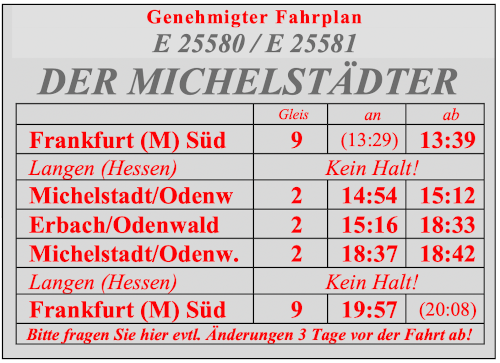 Fahrplan Zusatzzug Michelstadt 2021