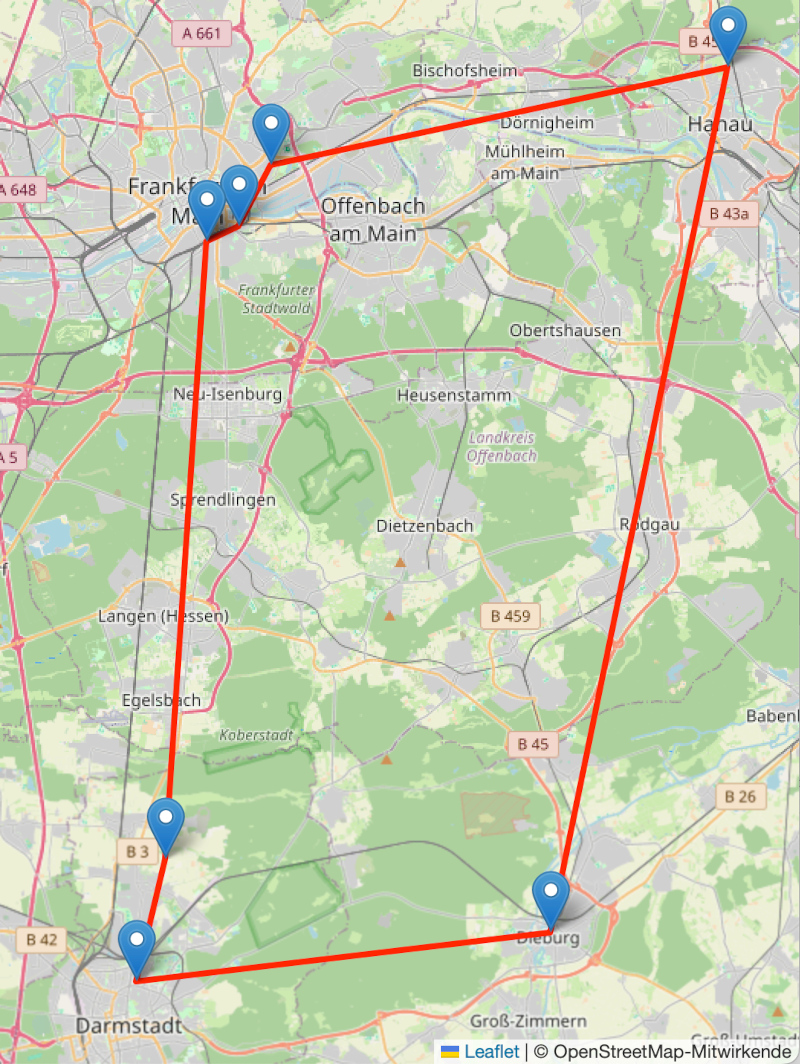 Übersichtskarte der Dampfsonderfahrt Frankfurter Sylvester Rundfahrt - © OpenStreetMap-Mitwirkende